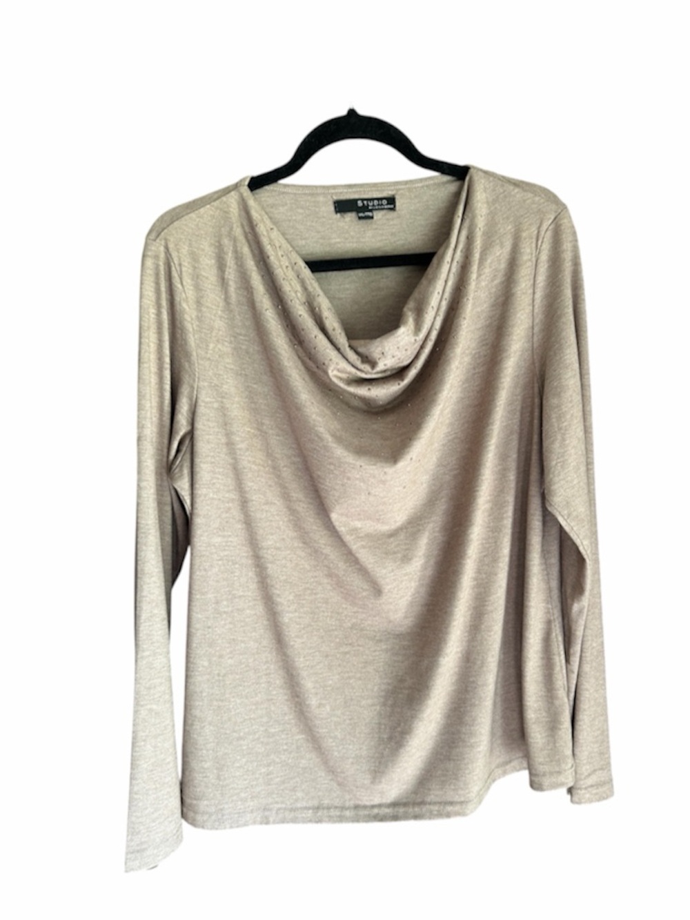 Liz Claiborne Metallic Cowl Neck Long Sleeve Sweater - Champagne Taupe